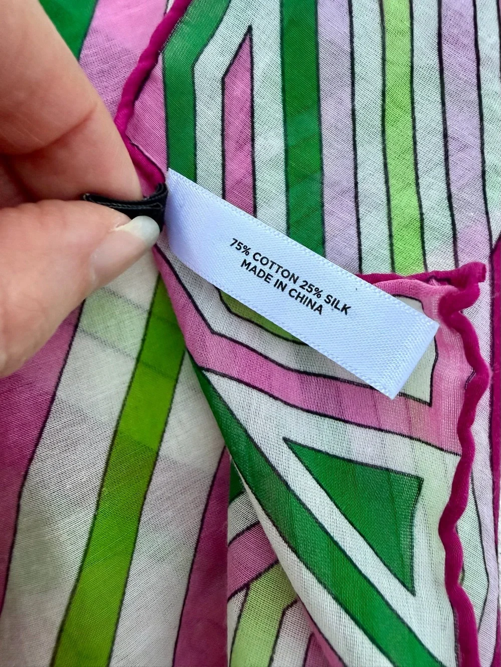 Talbots Cotton Silk Scarf Pink Green Geometric Floral Lightweight Wrap